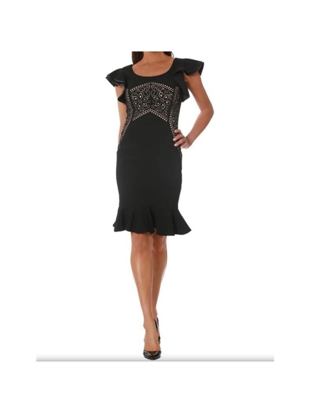Nue by Shani - Flutter Sleeve Laser Cut Dress Size 12